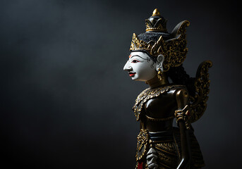 Fototapeta premium A captivating profile view of a meticulously crafted Indonesian Wayang Golek puppet from Indonesia