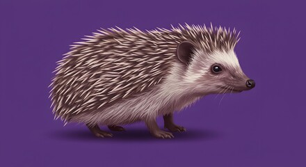 Obraz premium Hedgehog with Spines on Purple Background