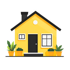 Flat vector illustration of a yellow house, with a simple and minimalistic design against a white background.