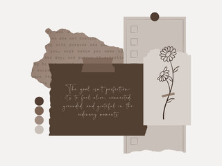 Vintage brown aesthetic digital journaling memo pad and note layered