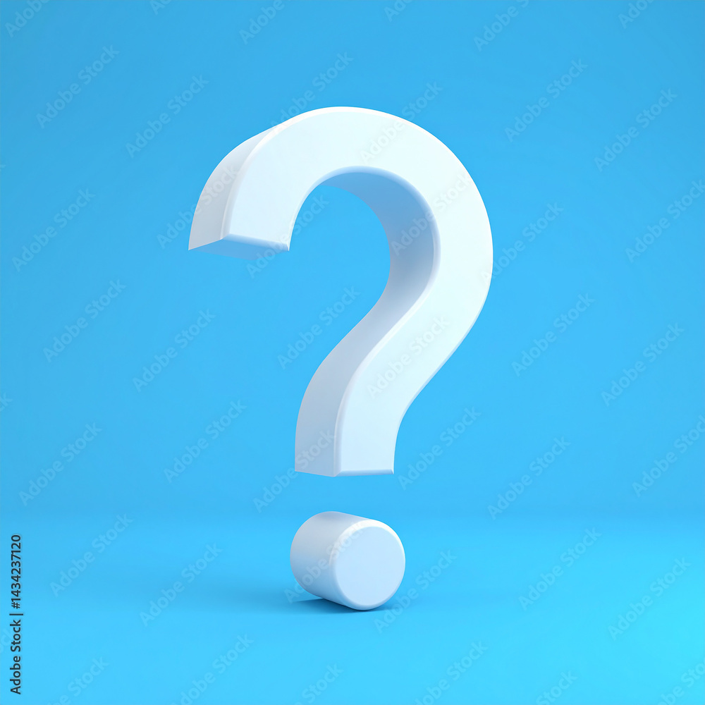 Fototapete Question mark on blue background. 3D rendering. FAQ and QA. Problem solution.