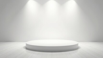 Empty Circular Pedestal in a Clean Minimalist Studio Setting with Soft Lighting
