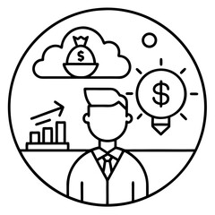 A funny cartoon businessman in a suit and hat with a suitcase is a vector illustration concept