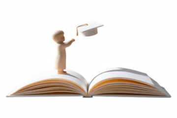 Transformative Journey Child with Book and Graduation Cap in Inspirational Art, Isolated on Transparent Background