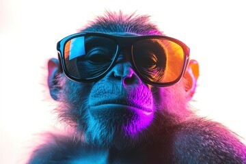 A mischievous monkey donning sunglasses, creating a surreal composition.blank templated, rule of thirds