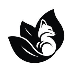 Elegant Fox Silhouette within Decorative Leaves, Nature Inspired Fox Silhouette Design