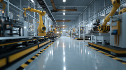 Fototapeta premium Silent Industrial Floor AI-Powered Robotic Automation in Manufacturing