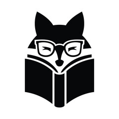 Cute Fox Wearing Glasses Reading a Book, Reading Fox Logo for Kids and Schools