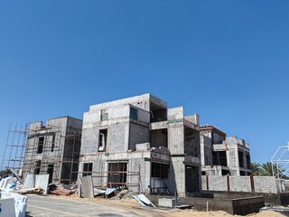 Under construction House or Villa's,Villa's with Concreate Block or bricks,Exterior view of 02 story under construction house with modern design, under construction Home or house.