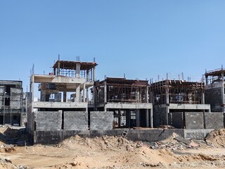 Under construction House or Villa's,Villa's with Concreate Block or bricks,Exterior view of 02 story under construction house with modern design, under construction Home or house.