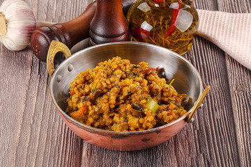 Vegan garnish - lentil with vegetables