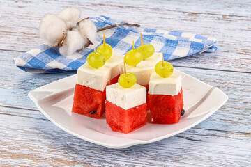 Watermelon with feta and grape