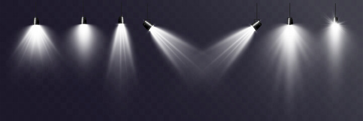 Empty stage with spotlights. Lighting devices on a transparent background.EPS
