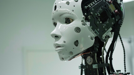 Fototapeta premium A robotic arm in a high tech lab, assembling components for robots used in autonomous wearable technology systems, Wearable-tech style