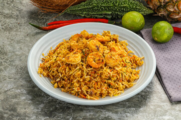 Indian cuisine - Biryani rice with prawn