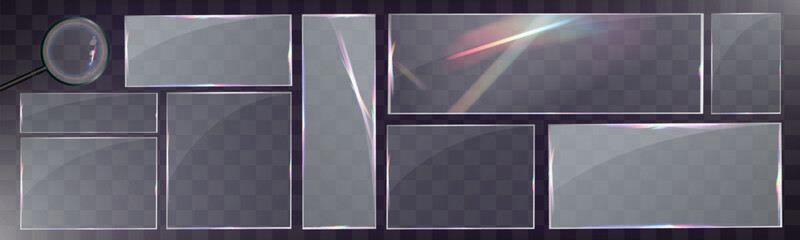 Panel and frame glass UI elements, glass panel template, realistic glass effect, modern UI design, transparent interface, futuristic glass layout.
