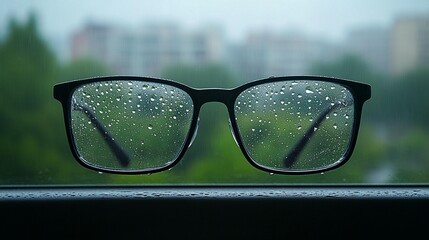 Blurry glasses rain window abstract image introspection mood