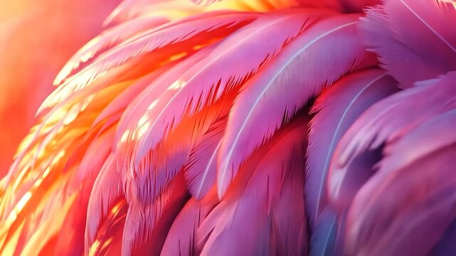 Fantasy pink feathers complement the pink flamingos in the water, while colorful scarlet macaws add to the natural beauty.