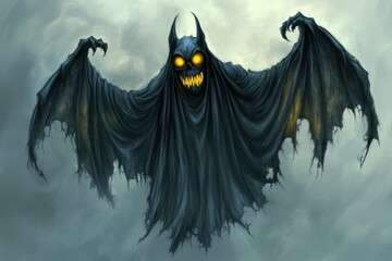 Ghastly ghost soaring through stormy sky; Halloween imagery