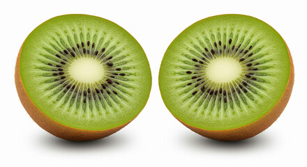 Fototapeta premium Halved kiwi with seeds, isolated on white. Fresh fruit image for health, tropical or nutrition visuals.