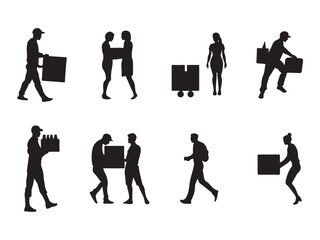 Diverse Silhouette Illustrations of People Carrying Packages and Boxes