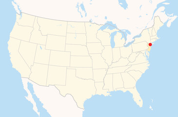 Location Map of the city West New York in New Jersey, USA. The state is marked orange and the city is highlighted with a red dot. No labels at all.