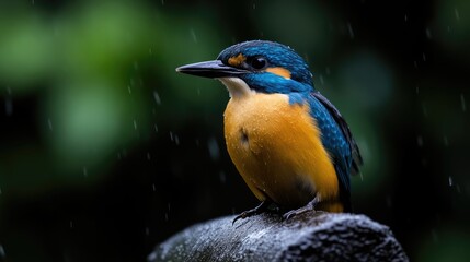 Obraz premium Colorful kingfisher in the rain