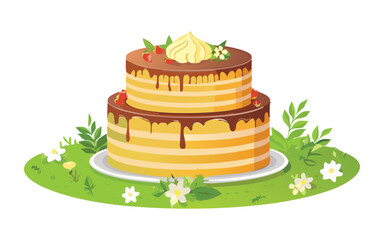 Chocolate Cheese Layer Cake - Vector Illustration