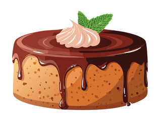 Chocolate Cake with Cream - Vector Illustration