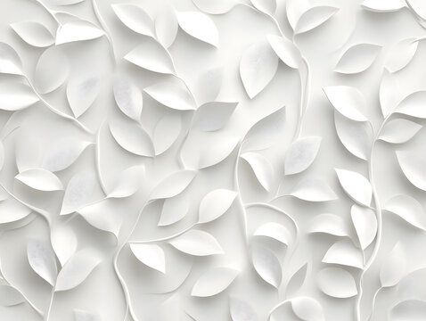 White geometric floral leaves 3d tiles wall texture background illustration banner panorama, seamless pattern