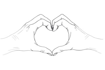 Two hands forming a heart shape in simple continuous line art for love and connection
