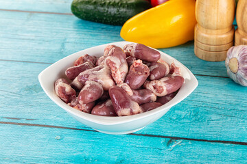 Raw chicken hearts for cooking