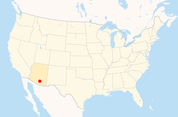 Location Map of the city Marana in Arizona, USA. The state is marked orange and the city is highlighted with a red dot. No labels at all.