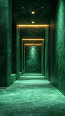 Obraz premium Green marble hallway, ambient lighting, interior design, background for luxury