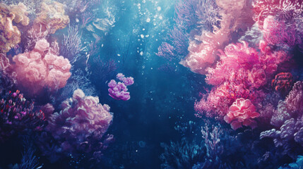 Obraz premium Vibrant underwater coral reef scene featu colorful diverse coral formations and clear blue water with sunlight shining through the surface creating an immersive ocean environment