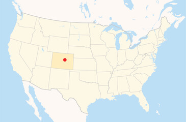 Location Map of the city Castle Rock in Colorado, USA. The state is marked orange and the city is highlighted with a red dot. No labels at all.