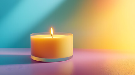 Candlelight Serenity: A solitary candle bathed in soft, warm light against a pastel-colored backdrop creates an atmosphere of peace and reflection.