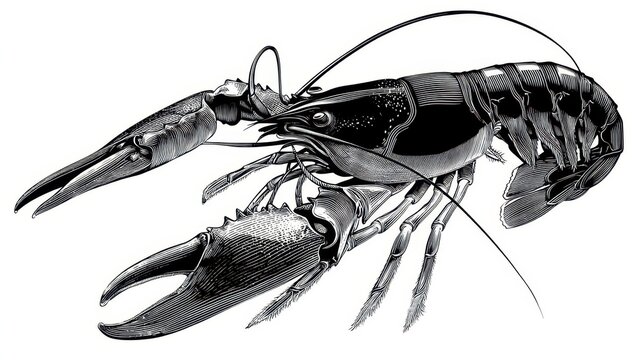 Detailed grayscale illustration of a crayfish.