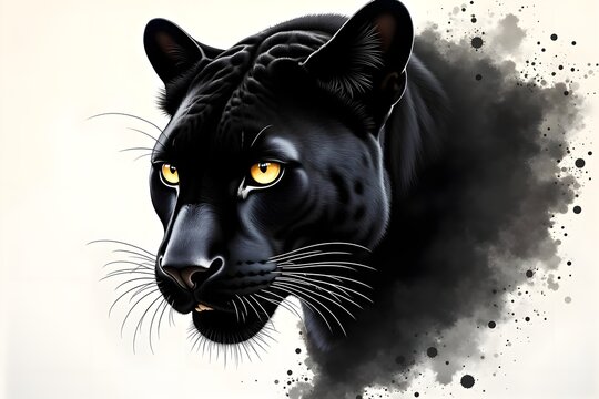 Black Panther with Intense Eyes in Traditional Ink Design Style