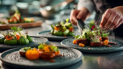 Vibrant Culinary Composition Showcasing Fresh Vegetables and Creative Plating – Gourmet Visual for Chef Branding and Recipe Inspiration