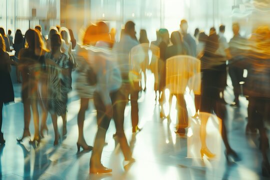 Blurred Crowd: Busy professional people move in a public space Business and lifestyle
