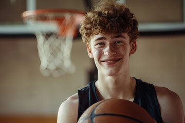 A teenager with a basketball in sports training, a passion for basketball
