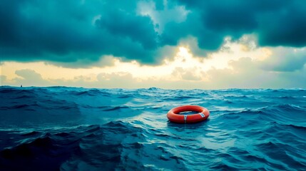 Fototapeta premium A life preserver floating in the middle of a large body of water