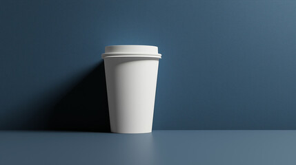 White coffee cup against a blue background  