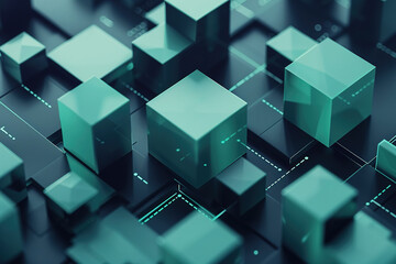 Obraz premium Abstract geometric cubes on a network grid create a modern technological design