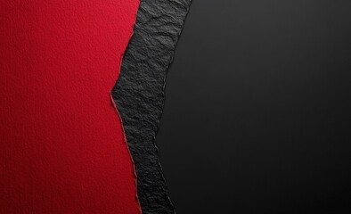 A black slate surface meets a vibrant red surface in a diagonal split