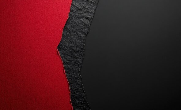 A black slate surface meets a vibrant red surface in a diagonal split
