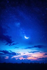 Naklejka premium Night sky with crescent moon