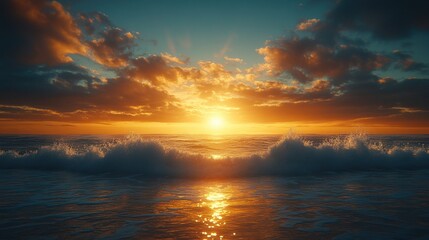 Obraz premium Stunning sunset over crashing waves