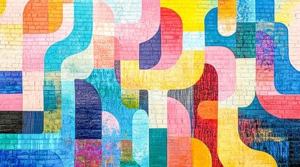 Obraz premium Colorful Abstract Mural on Brick Wall with Urban Art Vibe